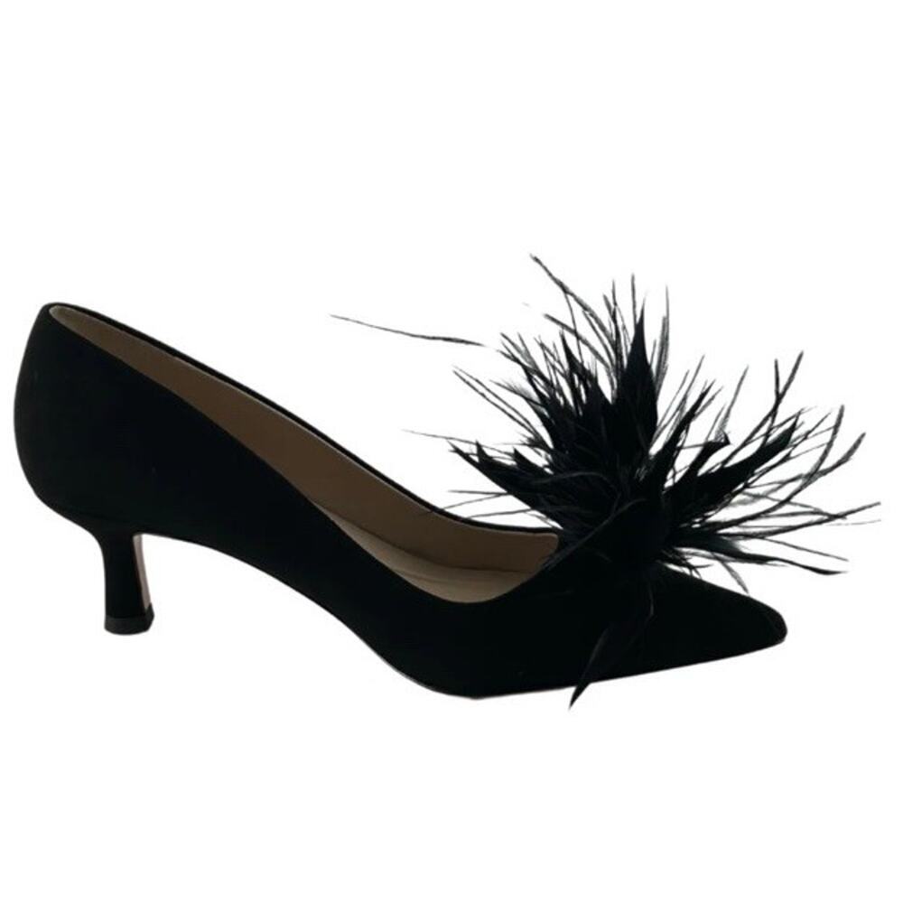 PELLE MODA KEALI Black Suede Pumps Ostrich Feathers Womens Sz 7 NEW $175 MSRP